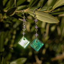 Load image into Gallery viewer, Lavender Jade &amp; Dichroic Glass Dangles
