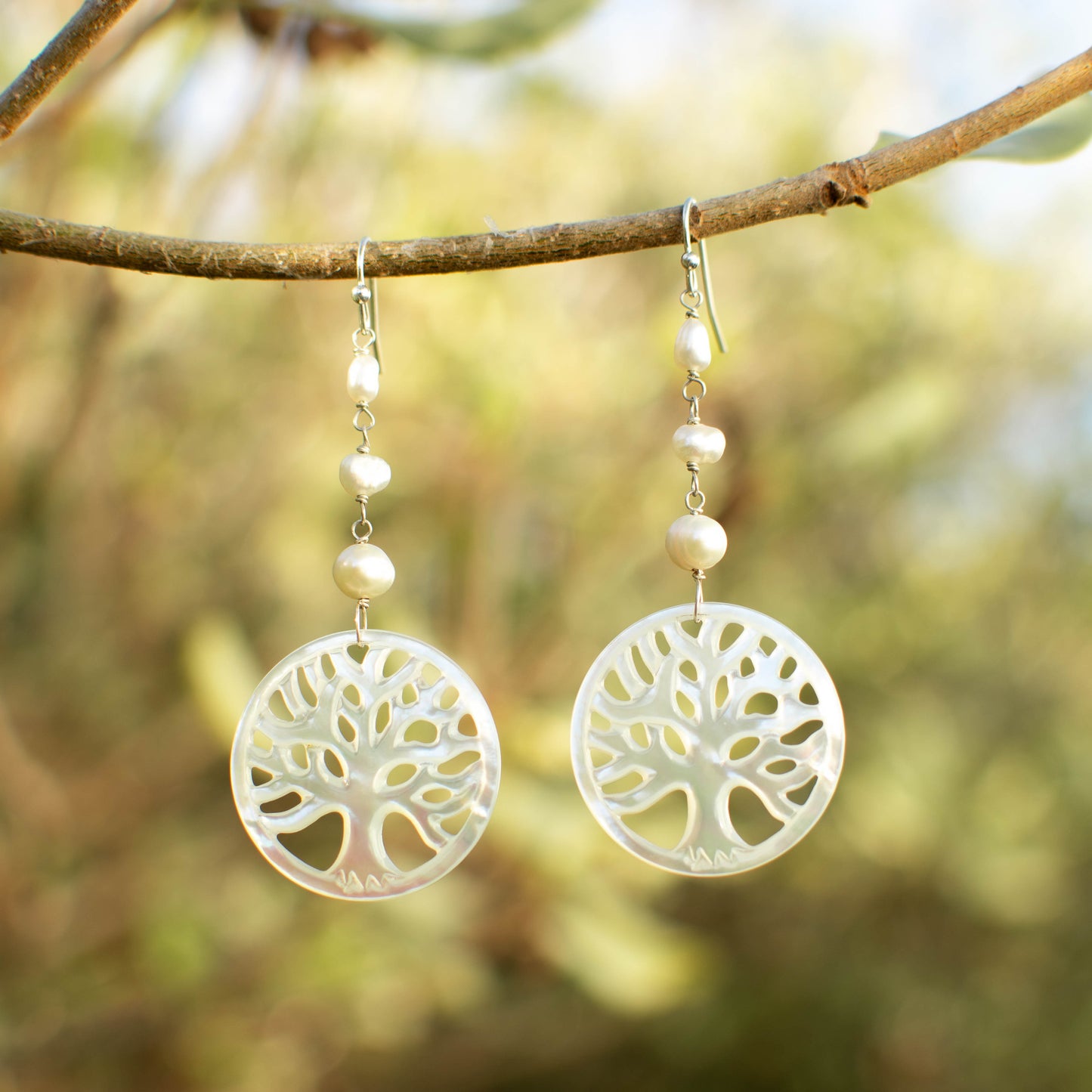 Mother of Pearl Tree of Life Earrings