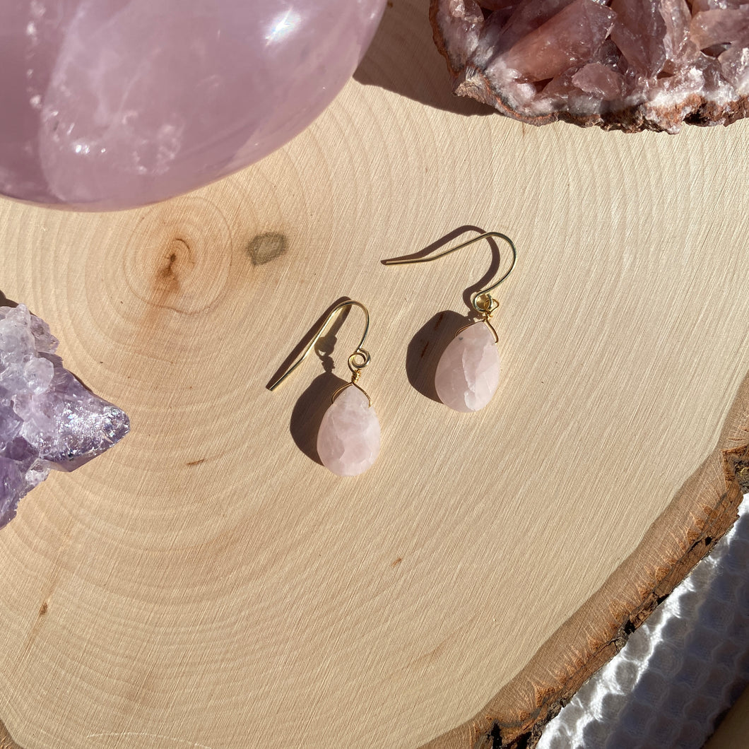 Mini Rose Quartz Droplet Earrings